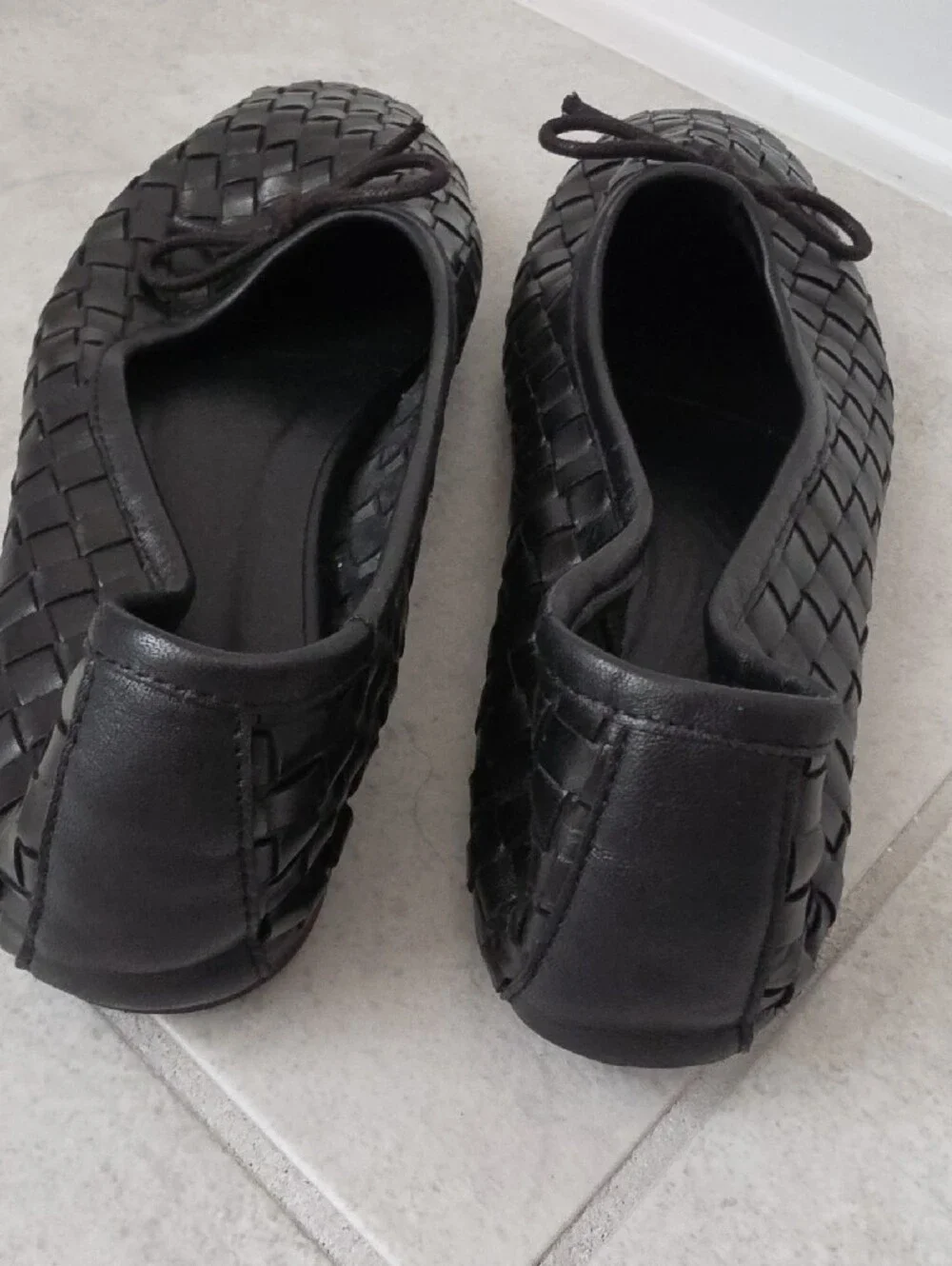 Quince Black Woven Ballet Flats with Bow Accent